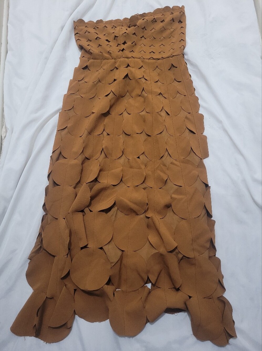 Scalloped Circle Appliqué Midi Skirt - Brown